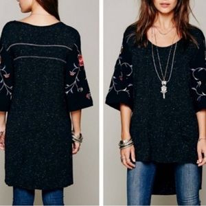 Free People Speckled Embroidered Sleeve Boho Tunic Size L